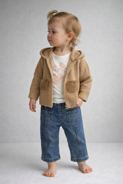 Set cardigan tricotat de pluș Missolix 9/24 luni cu buzunare A110