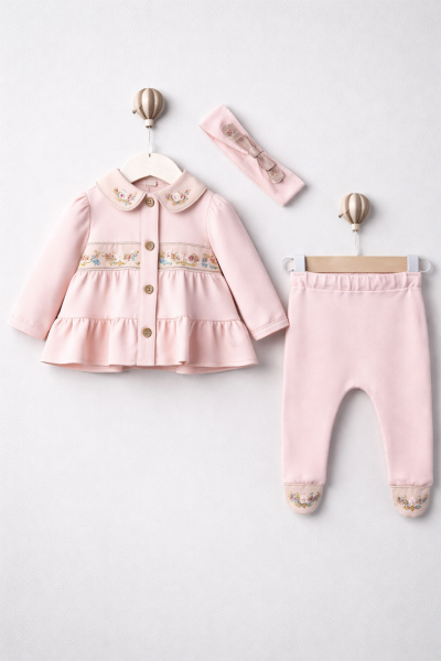 SET 3 PIESE BRODATE BABY AURA 0-3 LUNI A36