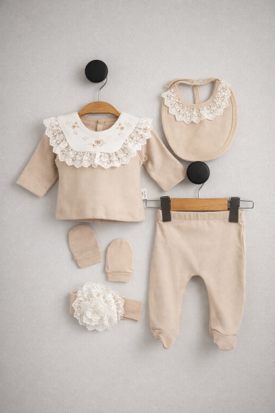 Set de 5 piese MINICAYZEN cu guler floral brodat, 0-3 luni A46