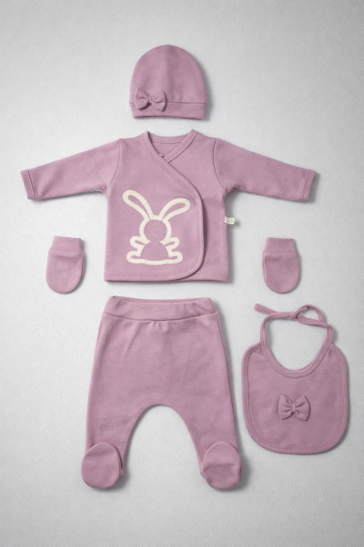 SET SERDE BABY 0-3 LUNI CU IMPRIMEU DE IEPURI A25