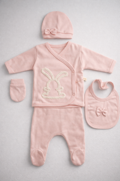 SET SERDE BABY 0-3 LUNI CU IMPRIMEU DE IEPURI A25