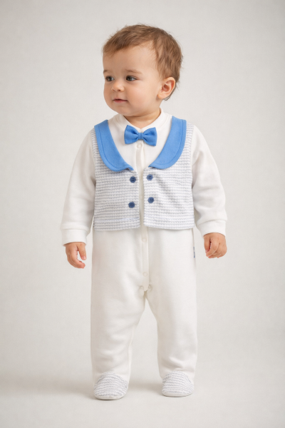 Salopă cu vestă artificială și papion 6-9-12 luni A22