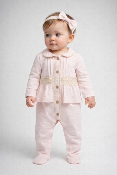 SALOPĂ FETIȚĂ BABY AURA 3-9 LUNI CU GULER DE DANTELĂ, DIN 2 PIESE A41