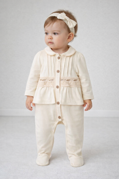 SALOPĂ FETIȚĂ BABY AURA 3-9 LUNI CU GULER DE DANTELĂ, DIN 2 PIESE A41