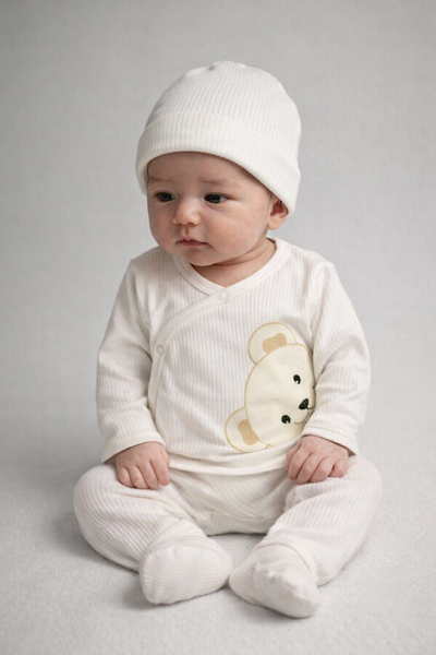 Set 3 body-uri Nana Baby 0–3 luni cu broderie ursuleț A22