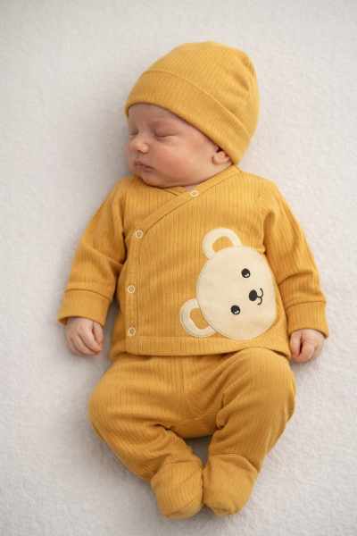 Set 3 body-uri Nana Baby 0–3 luni cu broderie ursuleț A22