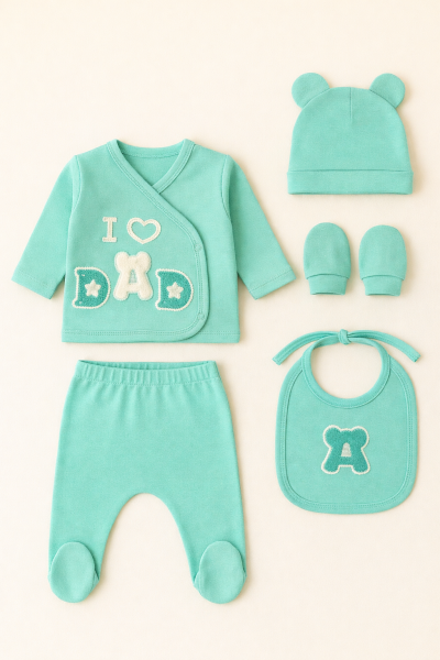 SET SERDE BABY 0-3 LUNI NOU-NĂSCUT I LOVE DAD IMPRIMAT A25