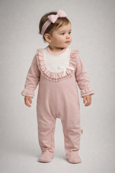 BYMURAT Salopetă 3–12 luni cu guler din dantelă A25