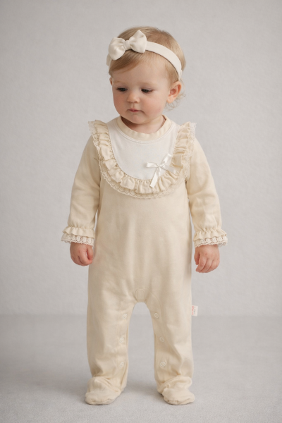 BYMURAT Salopetă 3–12 luni cu guler din dantelă A25