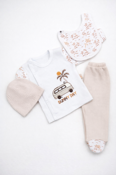 SET SALOPETE CU 4 PIESE BABYIM 0-3 LUNI CU TEMĂ MAȘINĂ A25