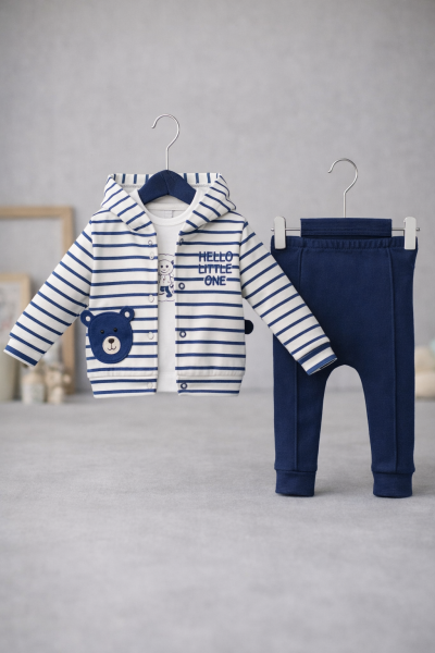 Set 3 piese JUUTALUX cu dungi pentru băieți, 0-3-6-9-12 luni A35