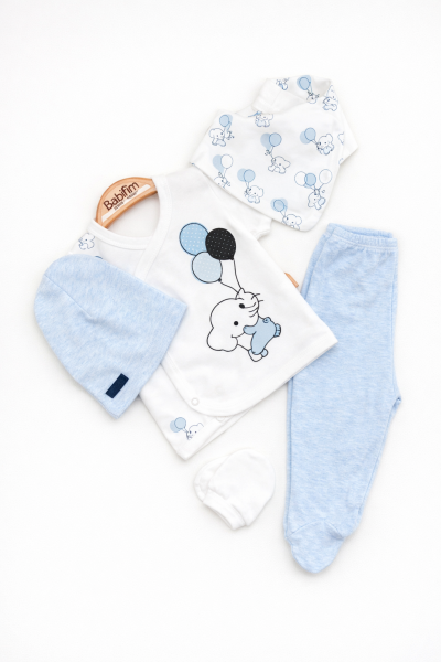 SET DE 5 BALOANE ZIBIN CU ELEFANT PENTRU BEBELUȘI 0/3 LUNI A25