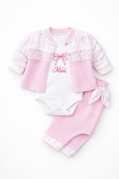 SET DE 3 PIESE BABYIM 3/9 LUNI CU FUNDĂ ȘI DANTELĂ A33