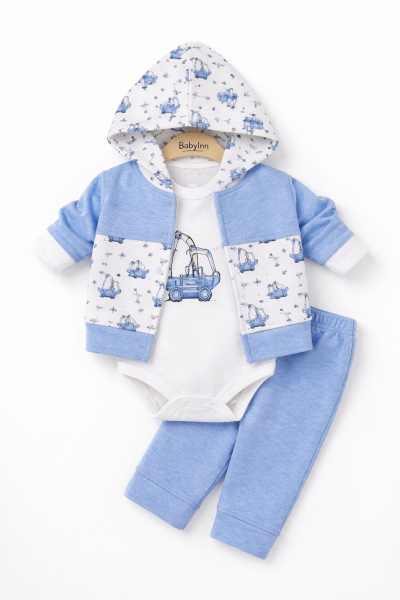 Set de 3 piese cu glugă pentru bebeluși BABYIM 3/9 luni, mașină și girafă A33