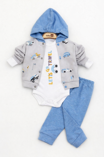 Set de 3 piese cu glugă, cu tematică de mașină, pentru bebeluși 3/9 luni A33