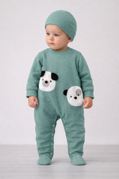 SALOPĂ BRODATĂ CU PANDA BYMURAT 0-3-6LUNI A25