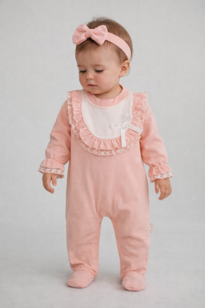 Salopă cu guler tip bavet BYMURAT din dantelă, 3/12 luni A22