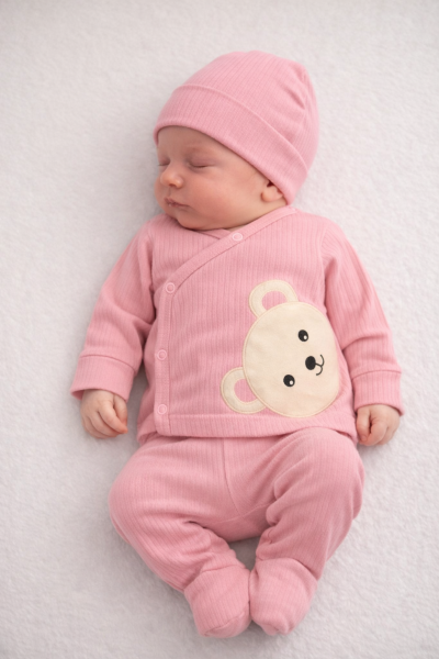 Set 3 body-uri Nana Baby 0–3 luni cu broderie ursuleț A22