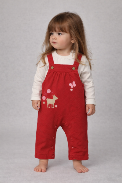 SALOPETE DIN MATERIAL MATLASAT CU FLUTURI ȘI FLORALE DE LA MURAT 3/12 LUNI A32