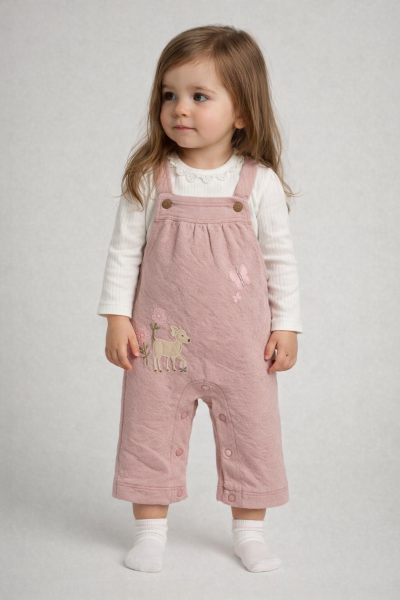 SALOPETE DIN MATERIAL MATLASAT CU FLUTURI ȘI FLORALE DE LA MURAT 3/12 LUNI A32