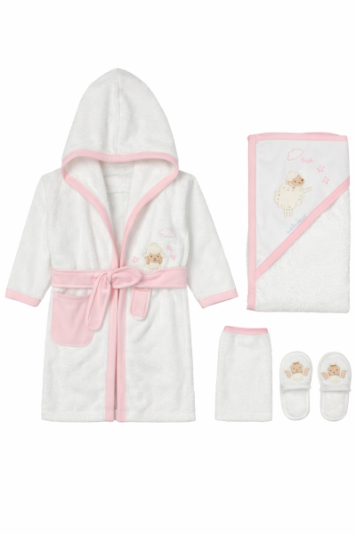 Set Halat de Baie Bebeluși 1–3 Luni, cu Miel Brodat A76