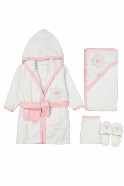 Set Halat de Baie pentru Bebeluși 0–3 Luni, cu Coroană Brodată A76