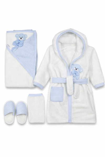 Set Halat de Baie pentru Bebeluși 0–6 Luni, cu Ursuleț Brodat A76