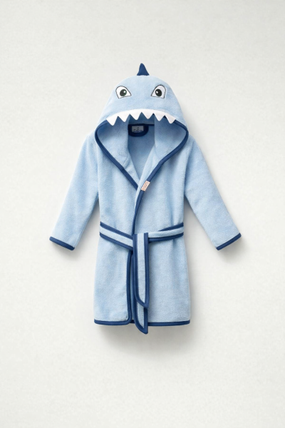 Ramel Halat de Baie pentru Copii 1–4 Ani, cu Rechin Brodat A54