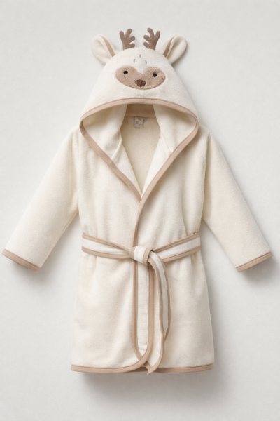 Ramel Halat de Baie pentru Copii 1–4 Ani, cu Căprioară Brodată A54