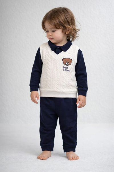 Babyim Set 2 Piese pentru Bebeluși 6–12 Luni, cu Detaliu de Pulover A27