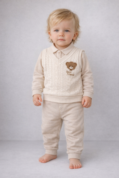 Babyim Set 2 Piese pentru Bebeluși 6–12 Luni, cu Detaliu de Pulover A27