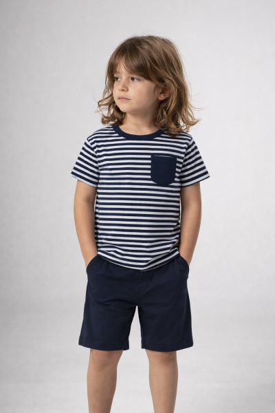 Memoza Set pentru Băieți 2–5 Ani, cu Pantaloni Capri, Dungi și Buzunare A20