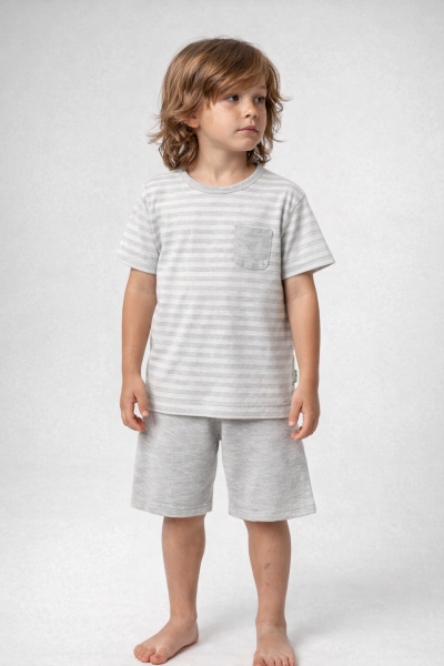 Memoza Set pentru Băieți 2–5 Ani, cu Pantaloni Capri, Dungi și Buzunare A20