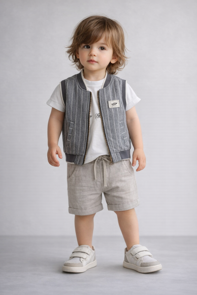 SET 3 PIESE CU DUNGI VERTICALE ȘI VESTĂ CONCEPT 6/18 LUNI A67