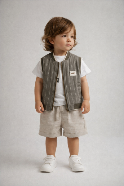 SET 3 PIESE CU DUNGI VERTICALE ȘI VESTĂ CONCEPT 6/18 LUNI A67