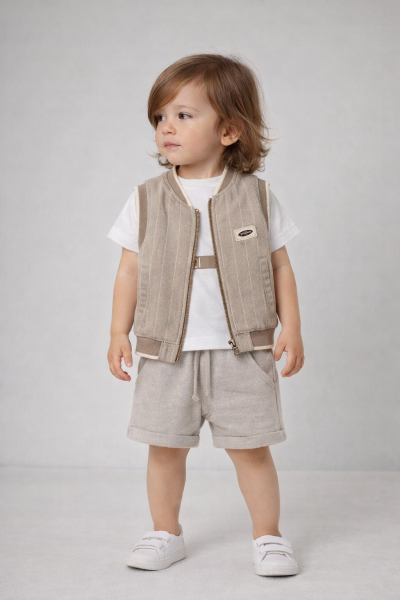 SET 3 PIESE CU DUNGI VERTICALE ȘI VESTĂ CONCEPT 6/18 LUNI A67