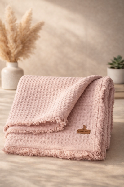 Sleepy Păturică pentru Bebeluși 0–6 Luni, Model Waffle cu Franjuri A31