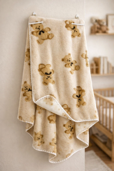 Bebitof Pătură din Pluș pentru Bebeluși 0–18 Luni, cu Model Urs A36