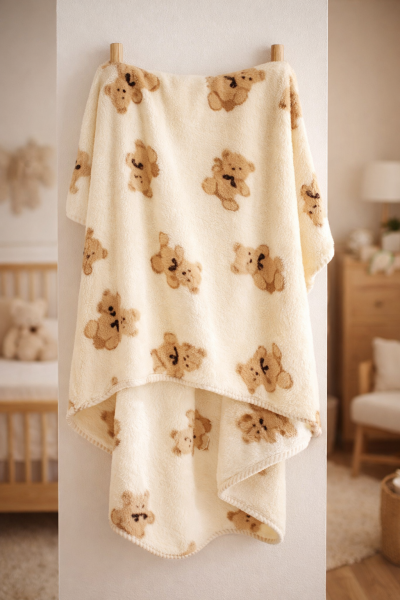 Bebitof Pătură din Pluș pentru Bebeluși 0–18 Luni, cu Model Urs A36