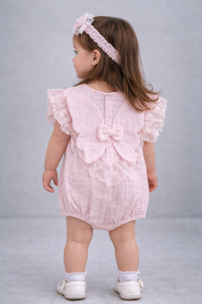 Kardesler Body din Muselină pentru Copii 1–3 Ani, cu Guler din Dantelă și Fundă A62