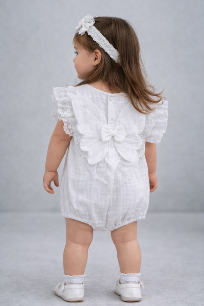 Kardesler Body din Muselină pentru Copii 1–3 Ani, cu Guler din Dantelă și Fundă A62