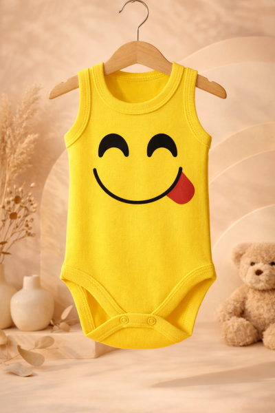 Cantaz Body cu Bretele pentru Bebeluși 3–18 Luni, cu Imprimeu Emoji Zâmbitor A10