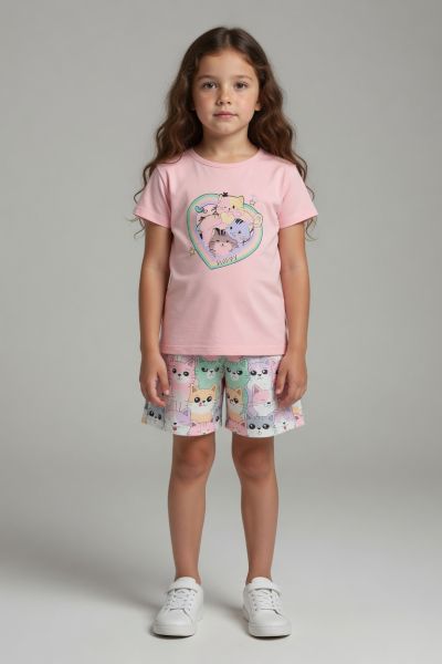 ALFA Set fete 3–7 ani 2 piese cu imprimeu pisică A20