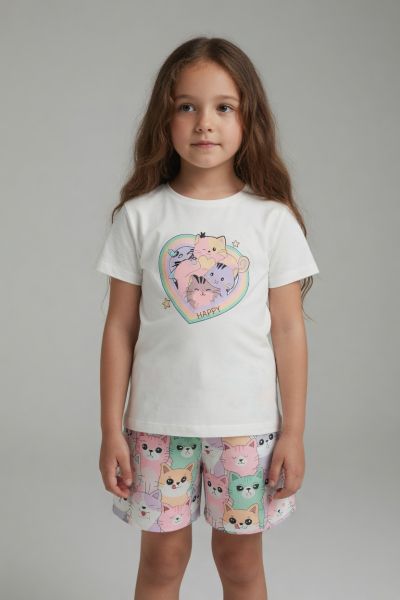 ALFA Set fete 3–7 ani 2 piese cu imprimeu pisică A20