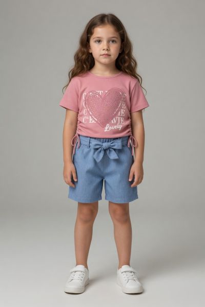 MINAMINOKIDS Set fete 2–5 ani din denim cu imprimeu inimă A29