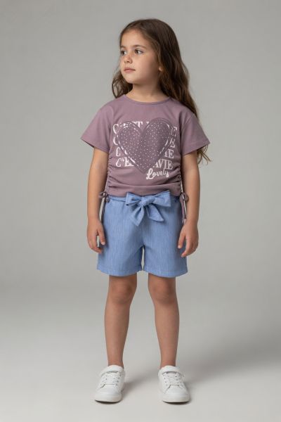 MINAMINOKIDS Set fete 2–5 ani din denim cu imprimeu inimă A29