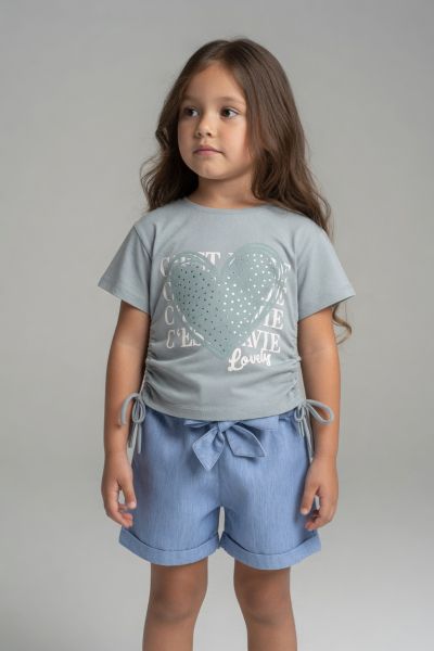 MINAMINOKIDS Set fete 2–5 ani din denim cu imprimeu inimă A29