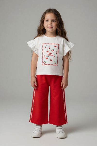 VOVIDOKIDS Set fete 3–6 ani de vară 2 piese cu imprimeu cireșe A38