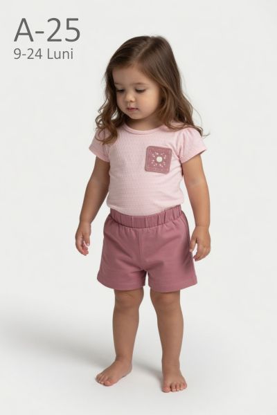 DECO Set fete 9–24 luni cu pantaloni scurți și broderie