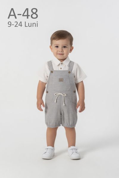 ORYEDA Set 9–24 luni salopetă din in cu cămașă și emblemă